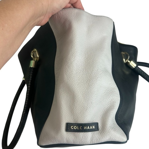 Cole Haan Pebbled Leather Color Block Braided Straps Tote  Shoulder Bag Purse - Picture 2 of 16